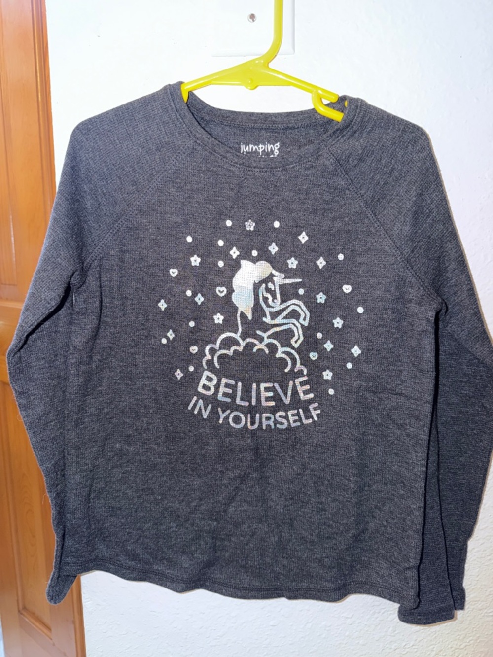 jumping beans Charcoal Gray Sweatshirt with Iridescent Unicorn
